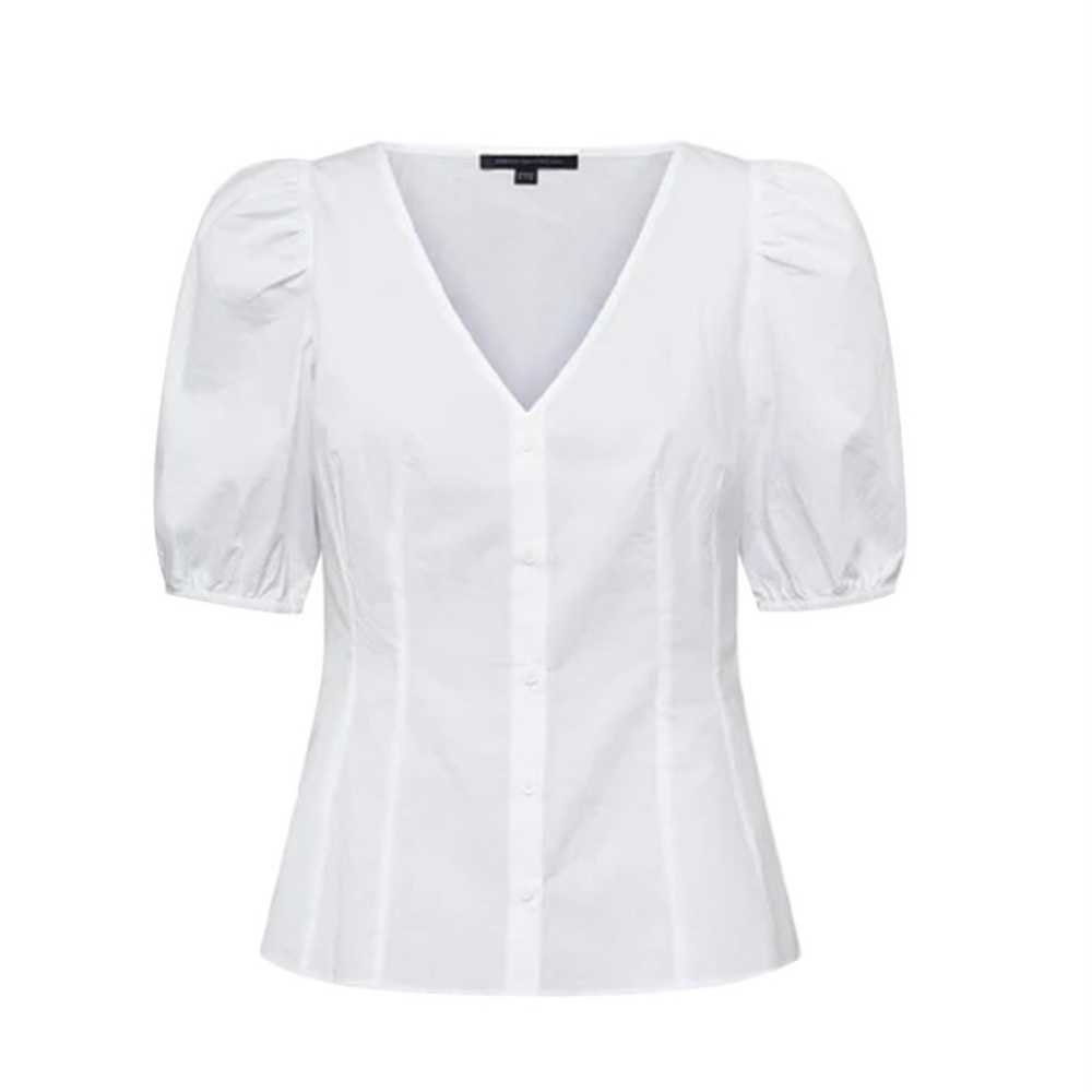 French Connection white armina organic puffed sleeve poplin top NWT